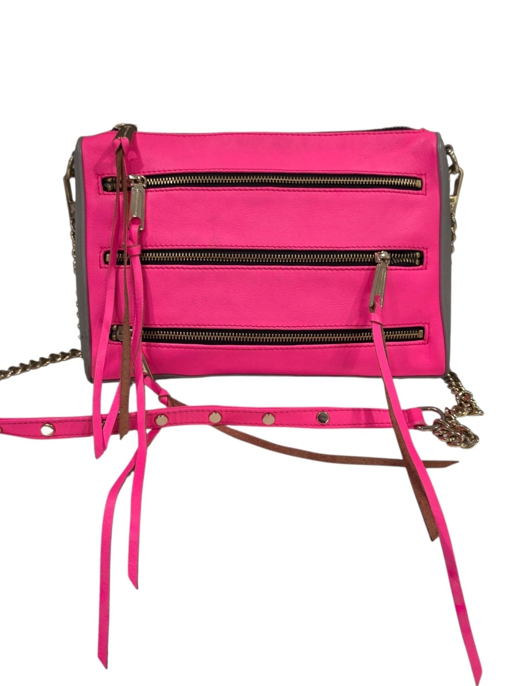 Rebecca Minkoff Hot Pink Leather Crossbody with Chain Strap